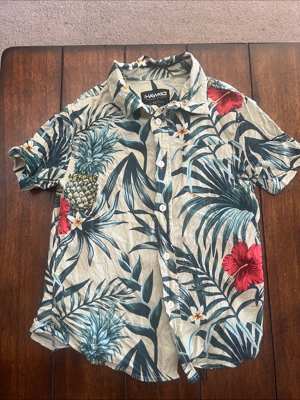 🎉🎉 5 for $20🎉🎉Tony Hawk Cream Tropical Pineapple & Hibiscus Button-Down Shirt